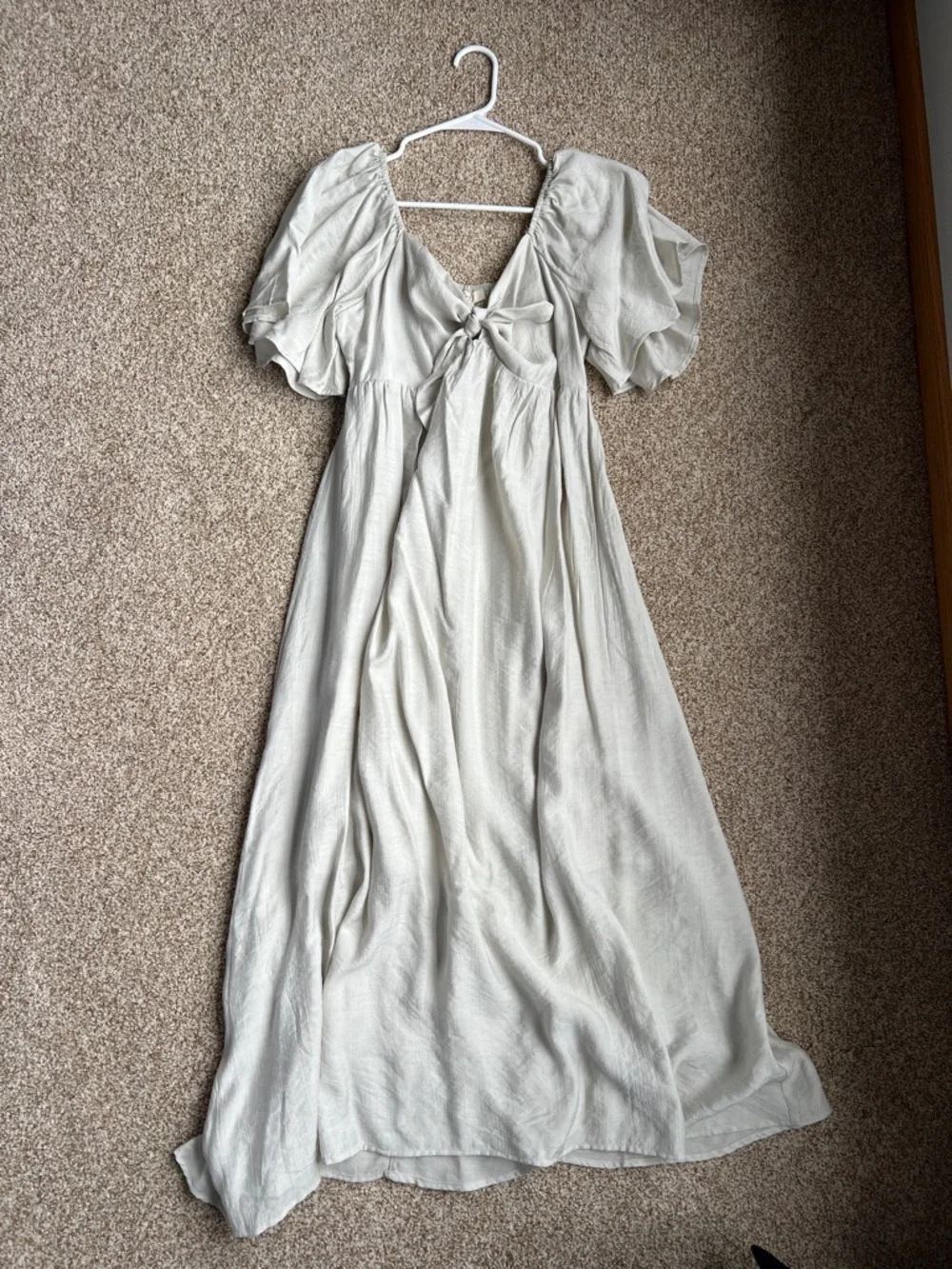 Front Tie Ruffle Midi Dress in Silver Sage - Picture 2 of 5